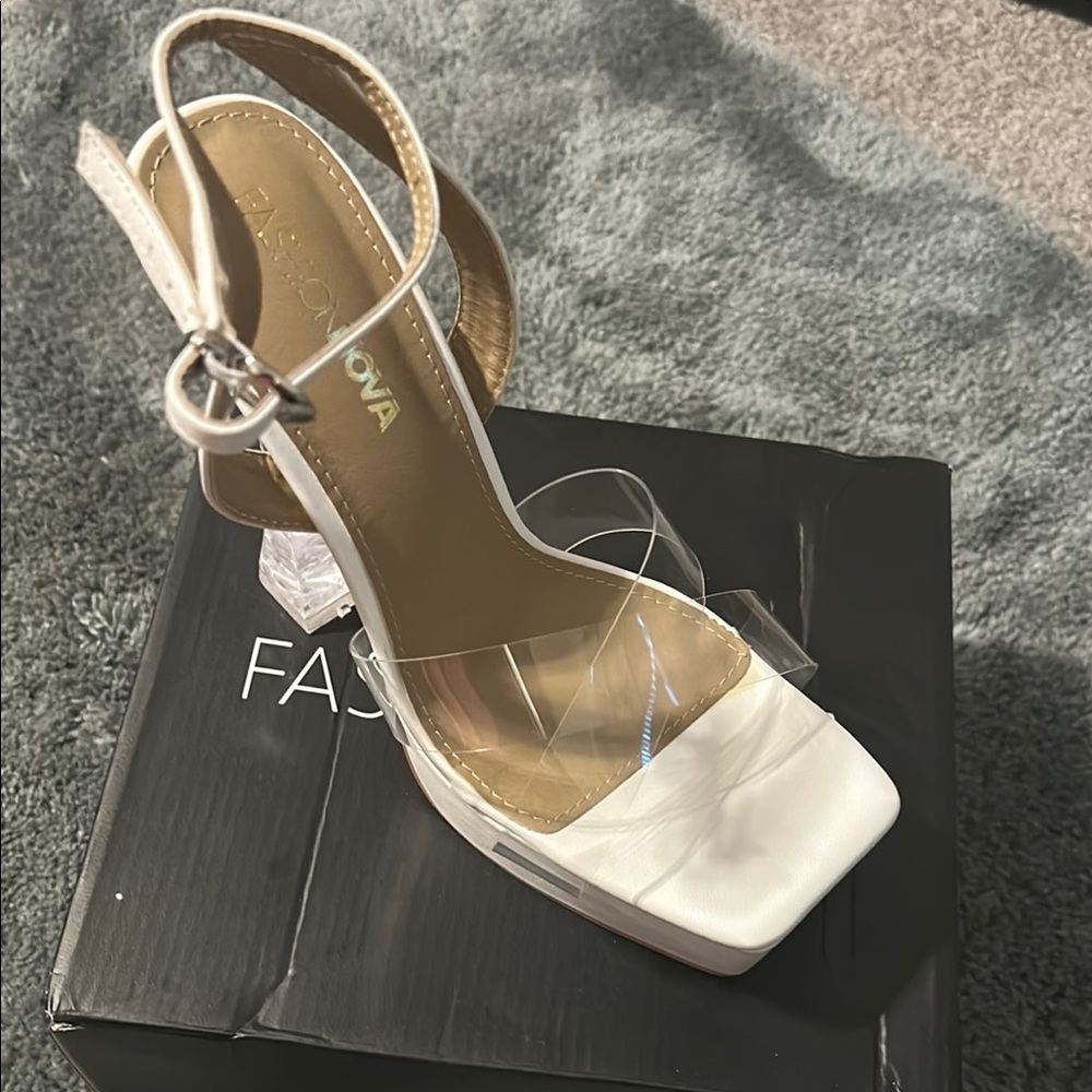 Fashion Nova New Botanical White Heels with Ankle Strap